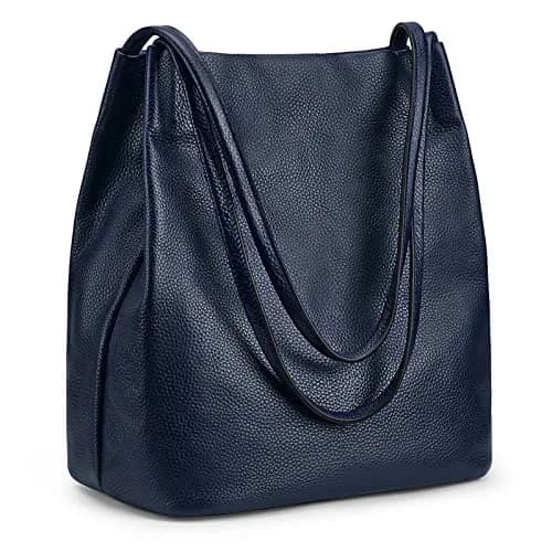 Kattee Women's Soft Genuine Leather Tote Shoulder Bag with Magnetic Snap Closure & Tablet Compartment, 28.5cm (11.2") | Dark Blue thumbnail 1