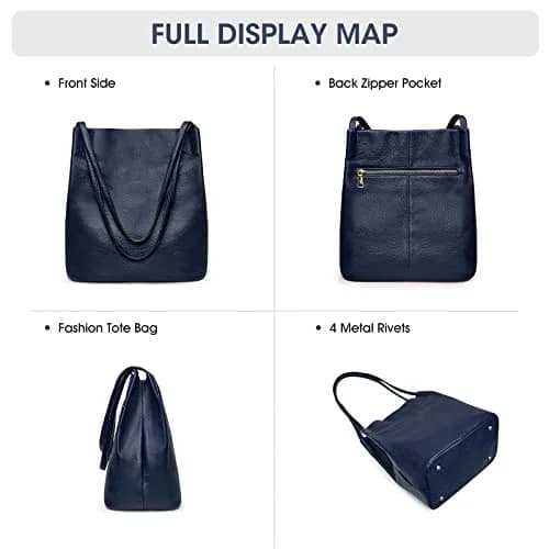 Kattee Women's Soft Genuine Leather Tote Shoulder Bag with Magnetic Snap Closure & Tablet Compartment, 28.5cm (11.2") | Dark Blue thumbnail 6
