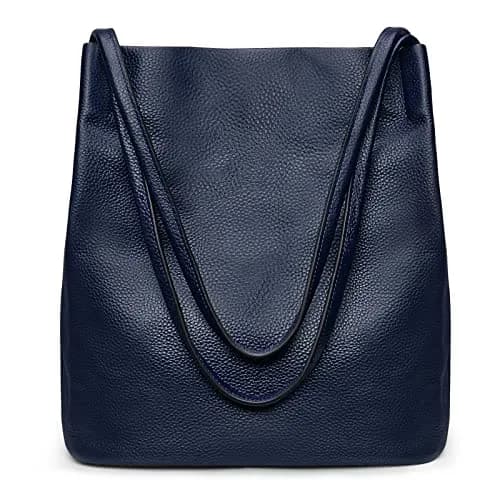 Kattee Women's Soft Genuine Leather Tote Shoulder Bag with Magnetic Snap Closure & Tablet Compartment, 28.5cm (11.2") | Dark Blue thumbnail 7