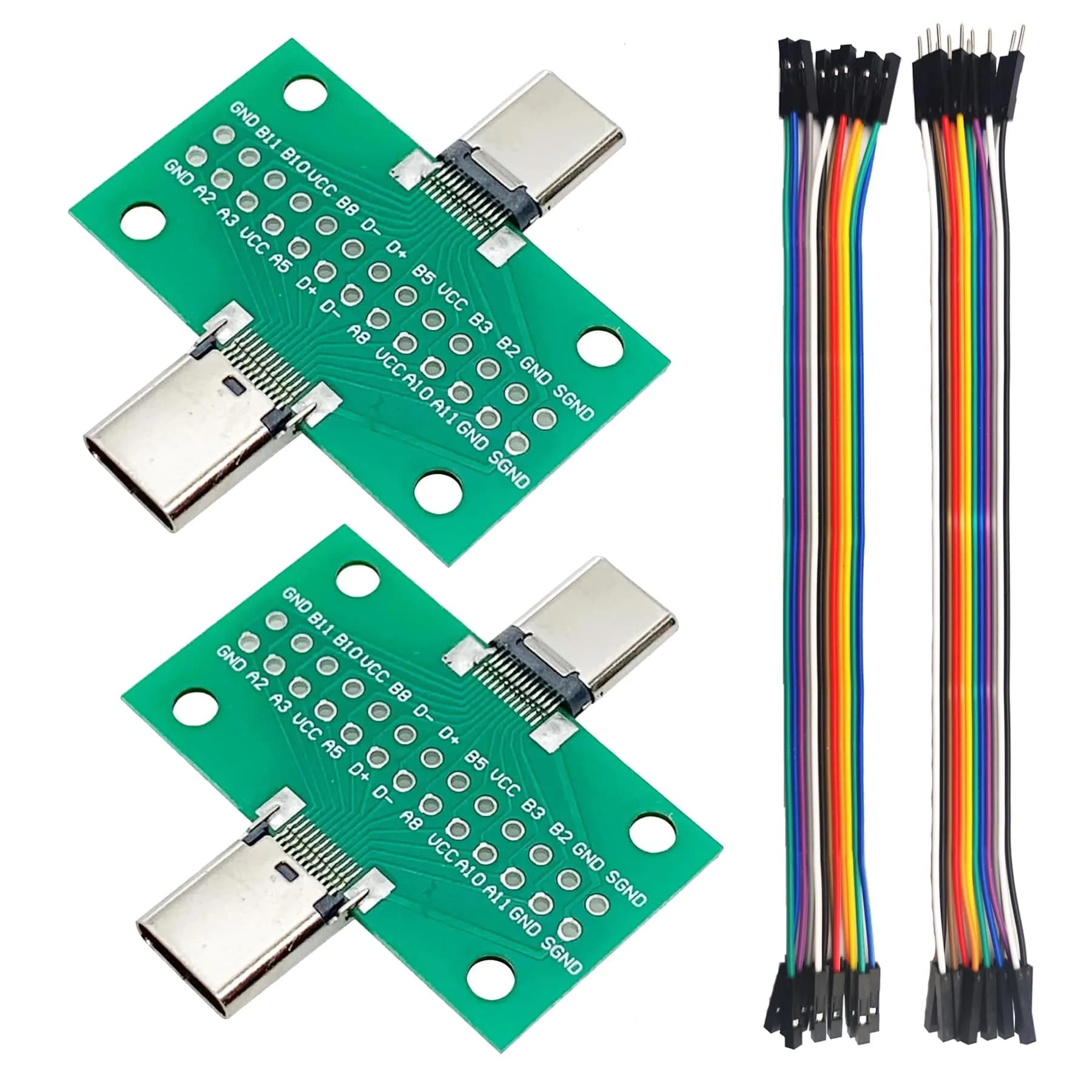 minidodoca USB 3.1 Type-C Male to Male Test Board with 24 Pins & DuPont Wires | 10Gbps Data Transfer — silver