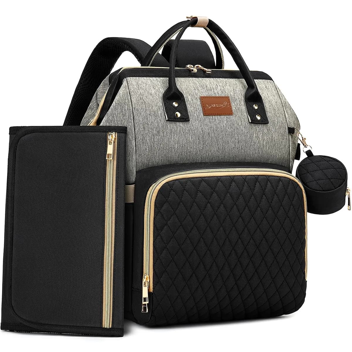 ROSEGIN Large Capacity Diaper Bag Backpack 35L (889g) | Waterproof Travel Quilted Bag with Changing Pad & Stroller Straps