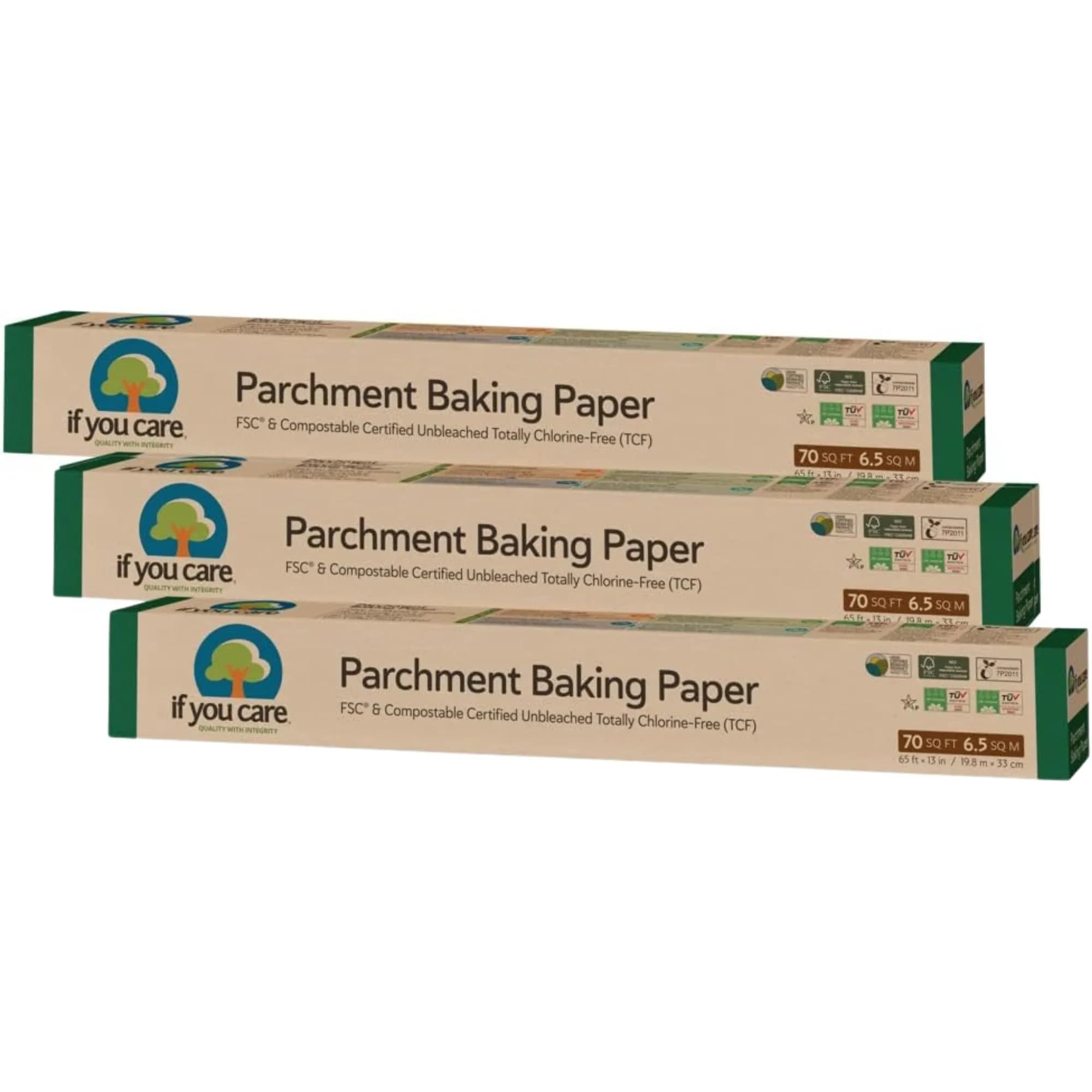 If You Care Unbleached Parchment Baking Paper Roll 70 Sq Ft (1980 cm) | Chlorine Free, Greaseproof, Silicone Coated, Pack of 2 — 3 Rolls (210 Sq Ft Total)