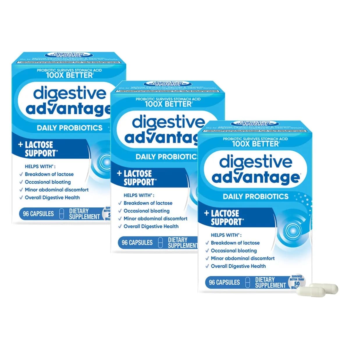 Digestive Advantage Probiotics + Lactase Digestive Enzymes 96ct | Supports Gut & Immunity - main product image