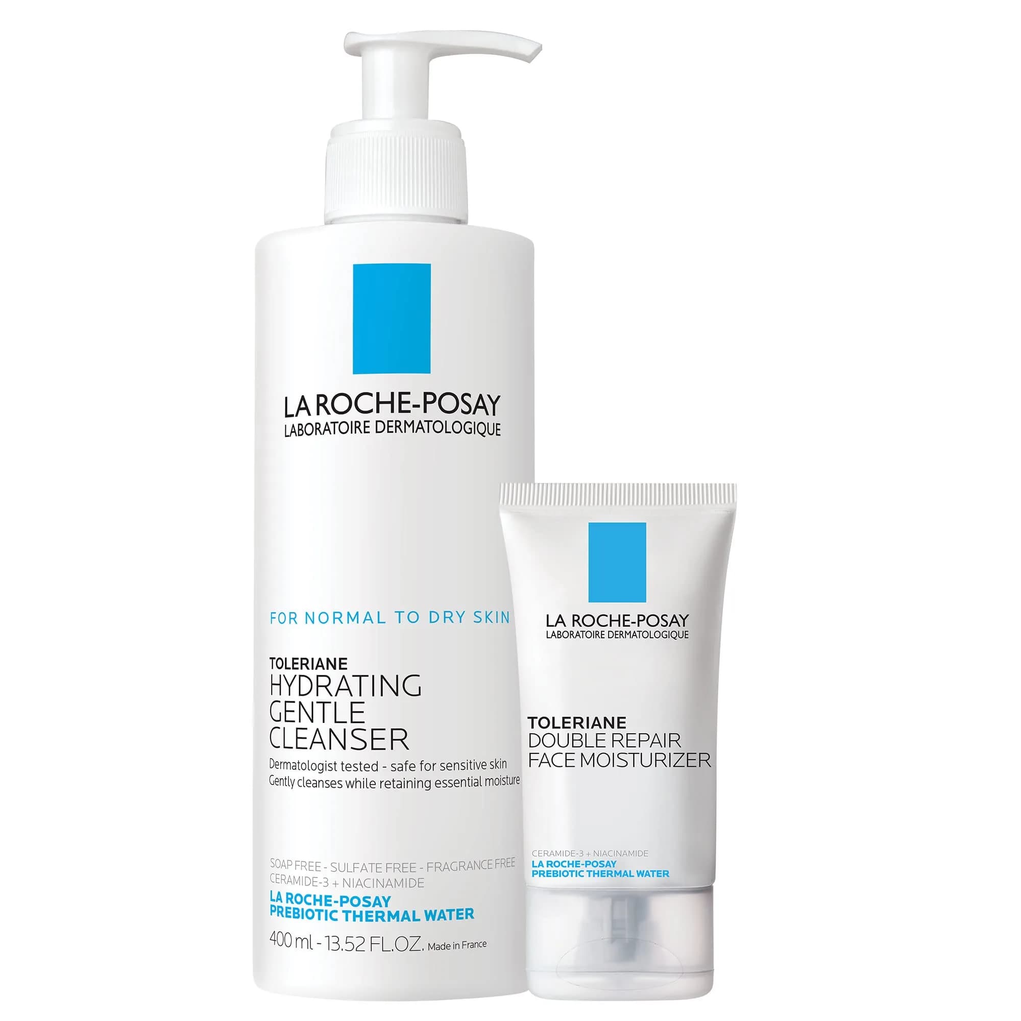 La Roche-Posay Toleriane Gentle Skin Care Set, Hydrating Cleanser & Double Repair Moisturizer | 200ml (7.44 Fl Oz) — Bottle + Moisturizer