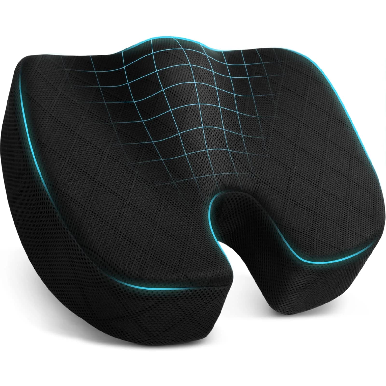 TushGuard Black Memory Foam Seat Cushion XL | Ergonomic U-Shape for Sciatica & Tailbone Pain Relief - main product image