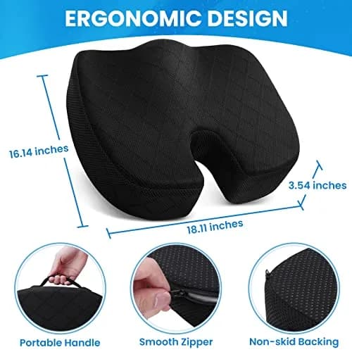 TushGuard Black Memory Foam Seat Cushion XL | Ergonomic U-Shape for Sciatica & Tailbone Pain Relief thumbnail 2