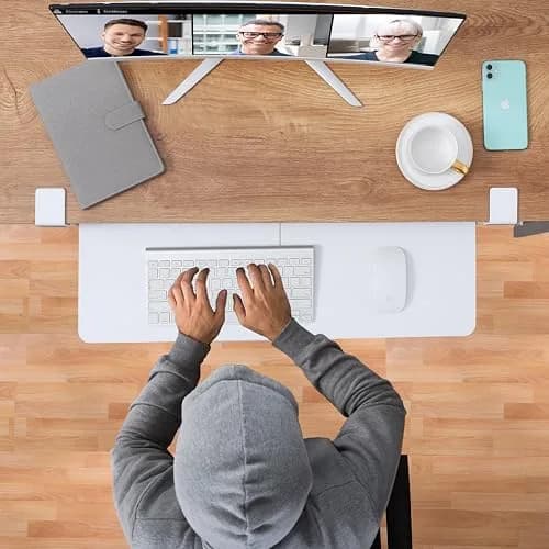 ETHU Under Desk Keyboard Tray with C-Clamp, 68cm (26.77") x 30cm (11.81"), White | Ergonomic Sliding Computer Keyboard Stand for Home and Office thumbnail 5