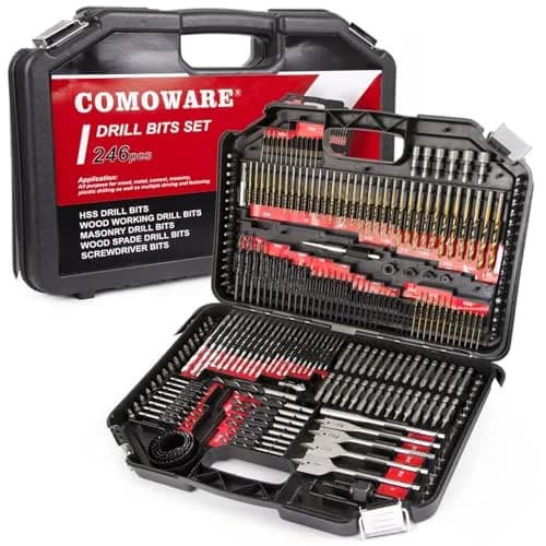 COMOWARE 246 Pcs Drill Bit Set with Case | Wood, Metal, Masonry, Cement & Screwdriver Bits thumbnail 1