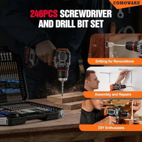 COMOWARE 246 Pcs Drill Bit Set with Case | Wood, Metal, Masonry, Cement & Screwdriver Bits thumbnail 7