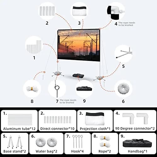 AODIOU Portable Projector Screen with Stand 80 Inch 16:9 | Outdoor Camping Movie Screen thumbnail 7