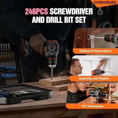 COMOWARE 246 Pcs Drill Bit Set with Pink Case | All-in-One Wood, Metal, Masonry, Screwdriver Bits Combo Kit thumbnail 7