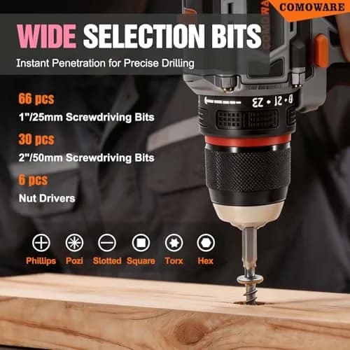 COMOWARE 246 Pcs Drill Bit Set with Pink Case | All-in-One Wood, Metal, Masonry, Screwdriver Bits Combo Kit thumbnail 4