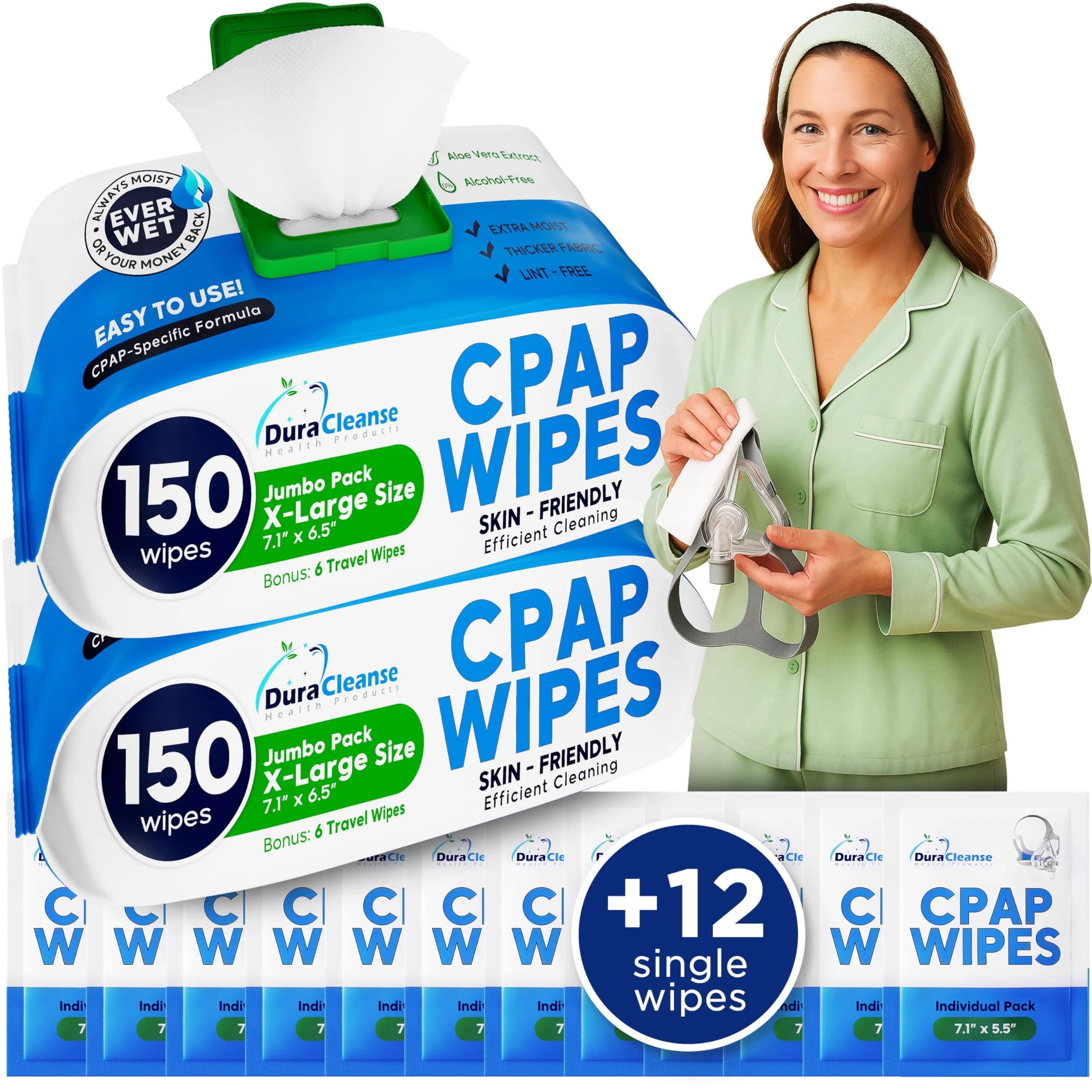 Dura Cleanse CPAP Wipes XL & Moist Unscented CPAP Cleaner 312 Count | Gentle & Effective CPAP Mask Cleaning