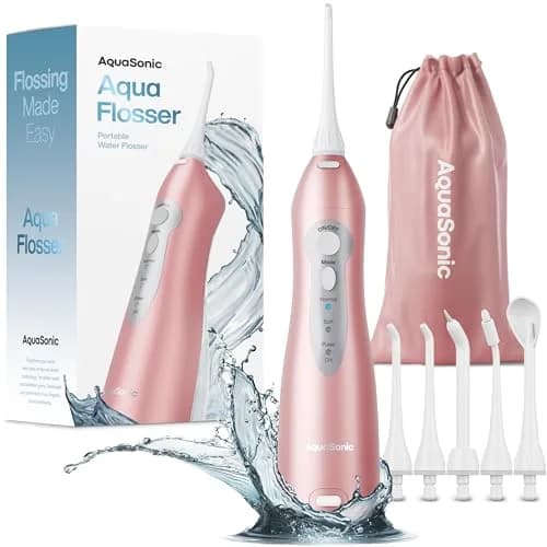 AquaSonic Water Flosser Cordless Rechargeable Oral Irrigator with 5 Jet Tips & Travel Bag | Waterproof Deep Cleaning for Teeth & Gums thumbnail 1