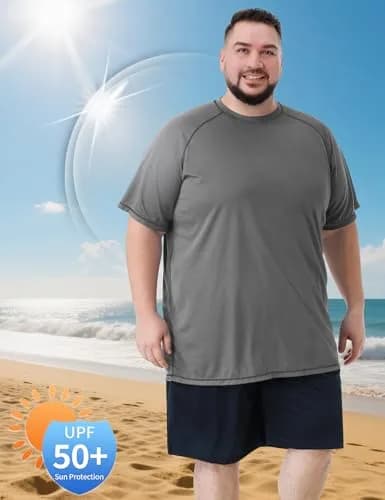Idtswch Men's Big & Tall UPF 50+ Rash Guard Swim Shirt Gray 3XL (156 g) | Quick Dry Sun Protection thumbnail 5