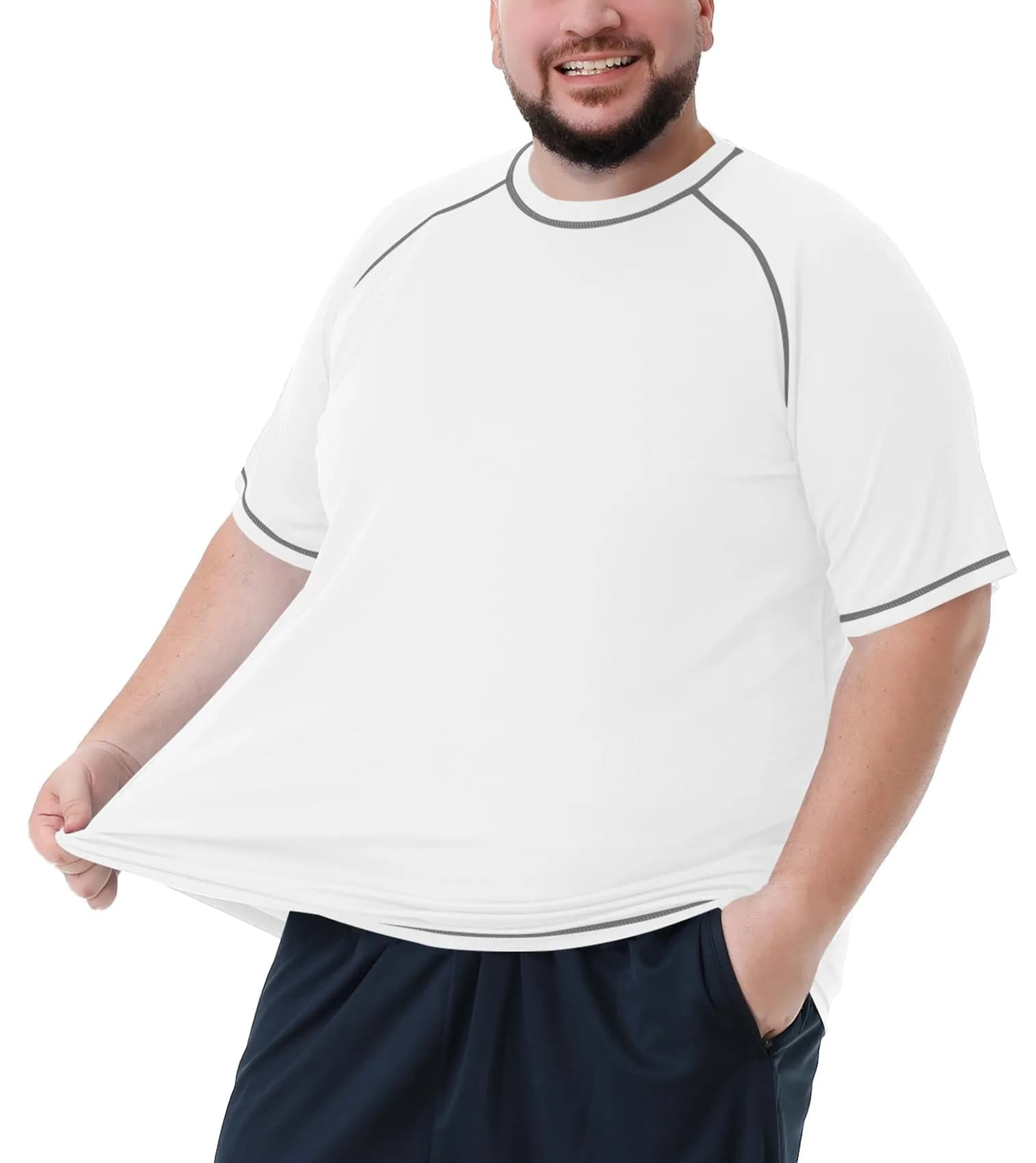 Idtswch Men's Big & Tall UPF 50+ Rash Guard Swim Shirt Gray 3XL (156 g) | Quick Dry Sun Protection — White / 4X-Large Big Tall