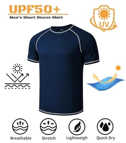 Idtswch Men's Big & Tall Rash Guard Swim Shirt UPF 50+ Sun Protection Quick Dry T-Shirt Navy 4X-Large Big Tall | Moisture-Wicking for Activewear thumbnail 3