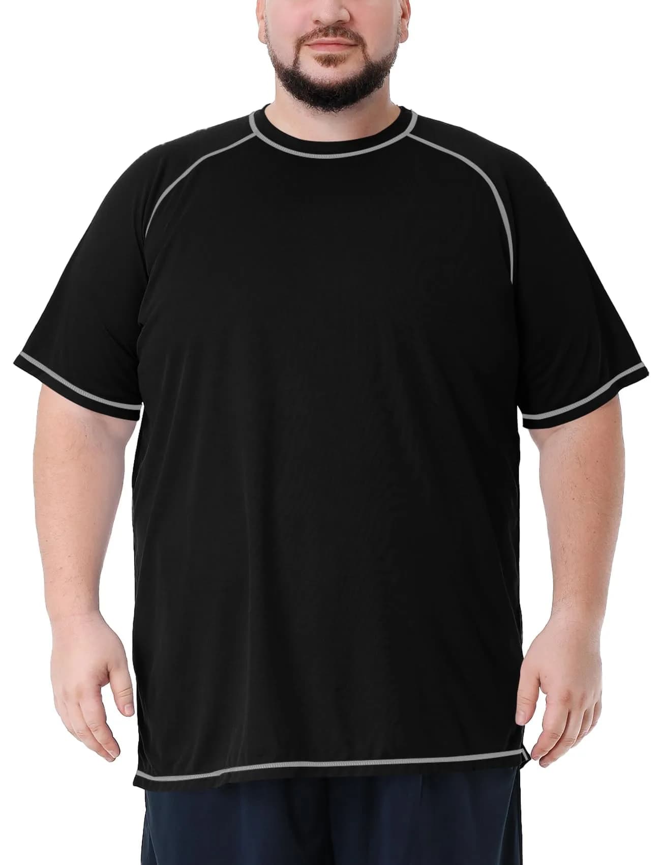 Idtswch Men's Big & Tall UPF 50+ Rash Guard Swim Shirt Gray 3XL (156 g) | Quick Dry Sun Protection — Black / 4X-Large Big Tall