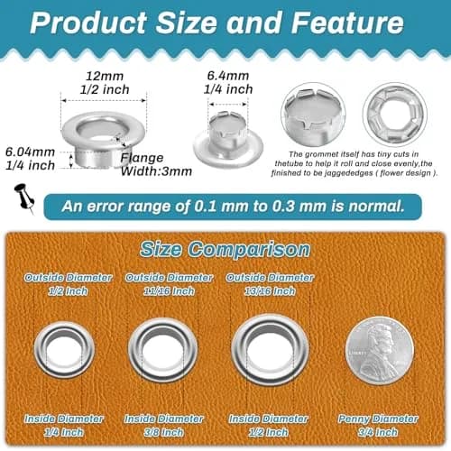 PAXCOO Grommet Tool Kit 6mm 1/4 Inch | Light-Duty Eyelet Kit for Leather & Crafts thumbnail 2