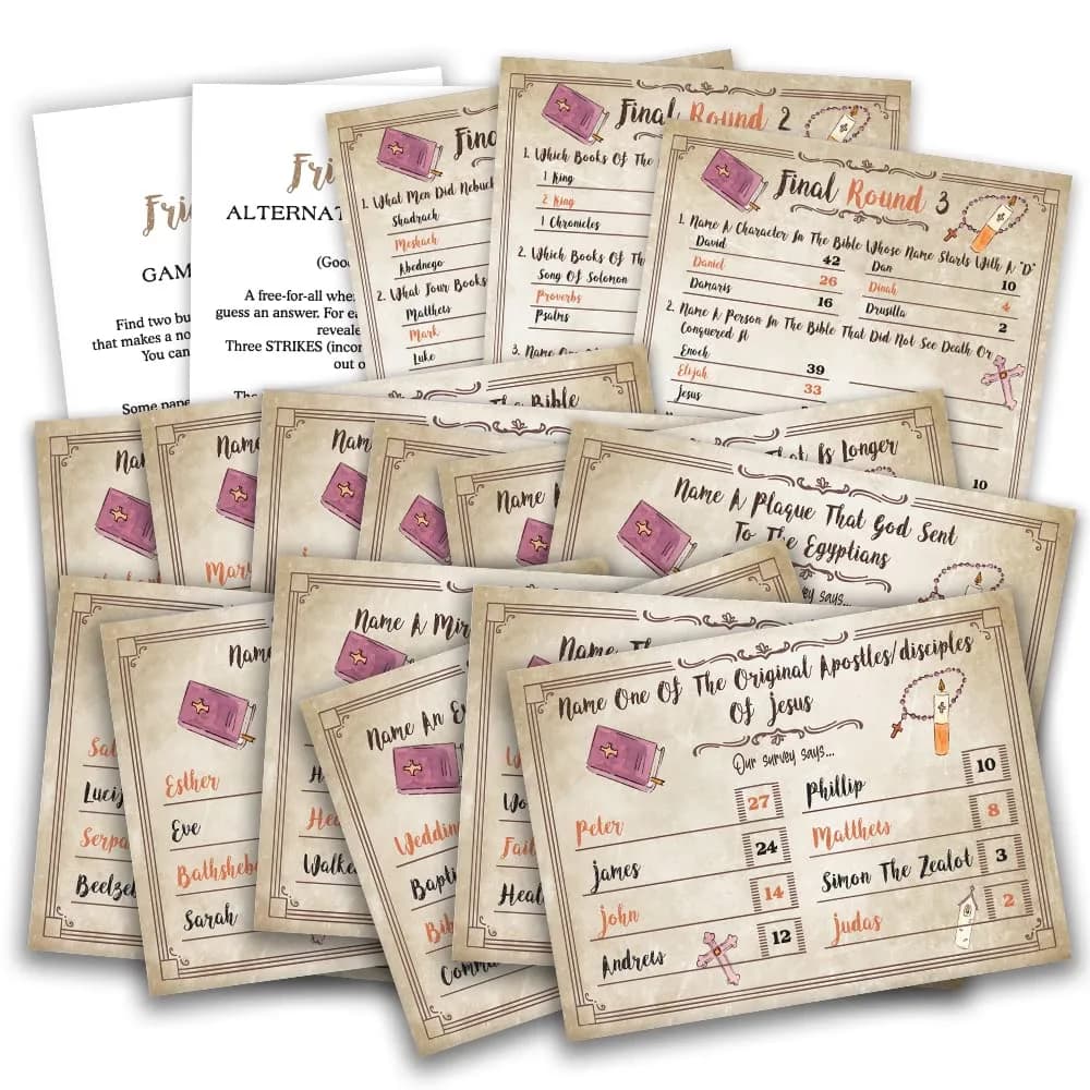 Pazag Bible Trivia Game, Bible Friendly Feud Quiz, Family & Church Game, 5x7 inches, Blue & White | Christian Bible Theme - main product image