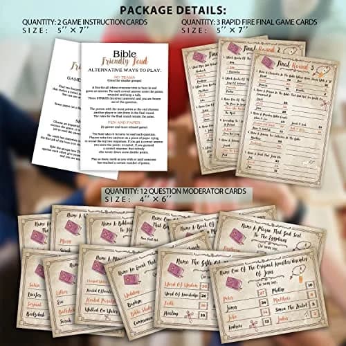 Pazag Bible Trivia Game, Bible Friendly Feud Quiz, Family & Church Game, 5x7 inches, Blue & White | Christian Bible Theme thumbnail 2
