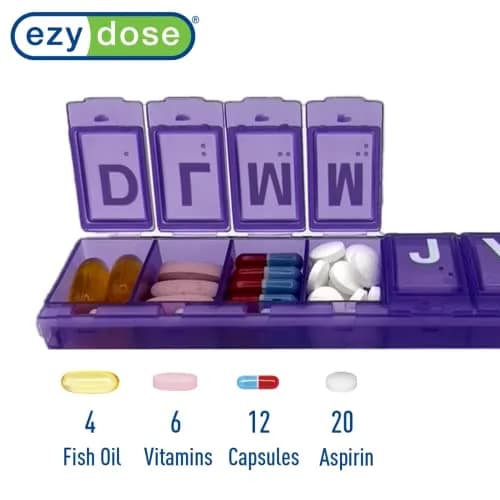 EZY DOSE Weekly (7-Day) Pill Organizer, Large Medicine Case, 4 Compartments | BPA-Free, Portable, Color May Vary thumbnail 3