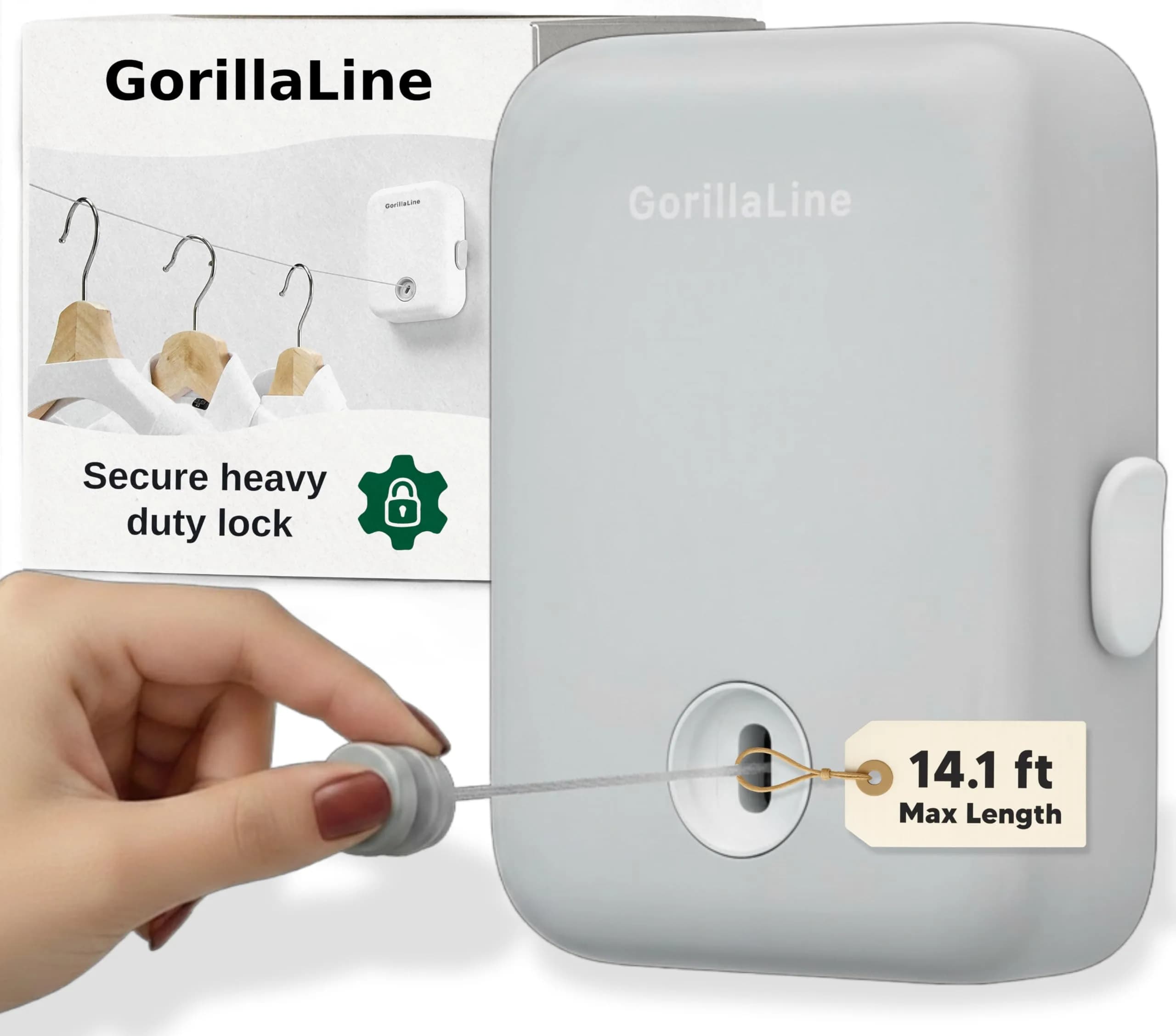 GorillaLine Retractable Clothesline Light Gray 5.39m (17.7 ft) | Heavy Duty Wall Mounted Indoor Outdoor Drying Rack