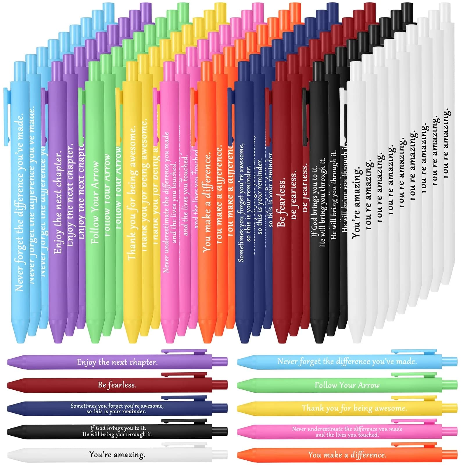 Teling 100 Pcs Inspirational Pens Bulk, Classic Colors, Classic Style | Smooth Writing, Bulk Pack — Classic Colors