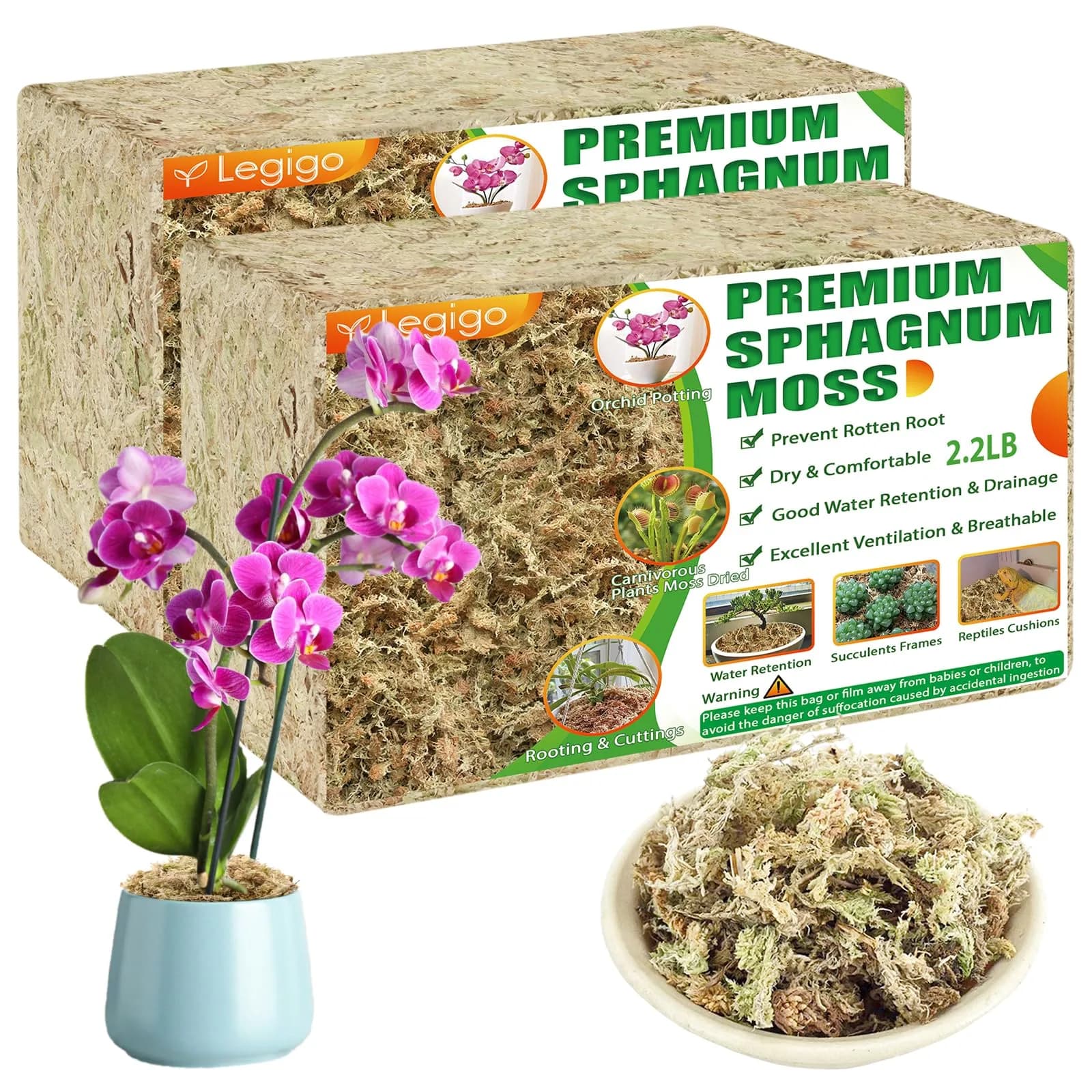 Legigo 4.4LB Sphagnum Moss for Plants | Moisture Retention & Root Growth Support - main product image