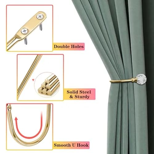 KOLAKO Crystal Ball Curtain Holdbacks 6 Pack Rose Gold Metal Heavy Duty Drapery Holders | U-Shaped Wall Mounted Hooks for Thick Drapes thumbnail 5