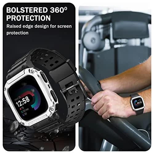 FINTIE Rugged Band with Case for Fitbit Versa 4/3/2/1 & Sense 2/1 - Black/Silver, 165mm-245mm (6.5-9.5 inch) thumbnail 4