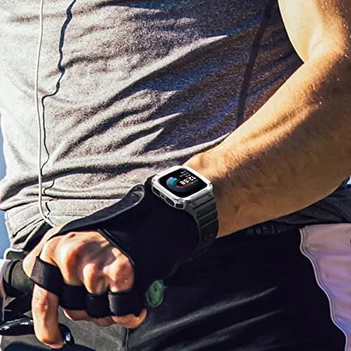 FINTIE Rugged Band with Case for Fitbit Versa 4/3/2/1 & Sense 2/1 - Black/Silver, 165mm-245mm (6.5-9.5 inch) thumbnail 6