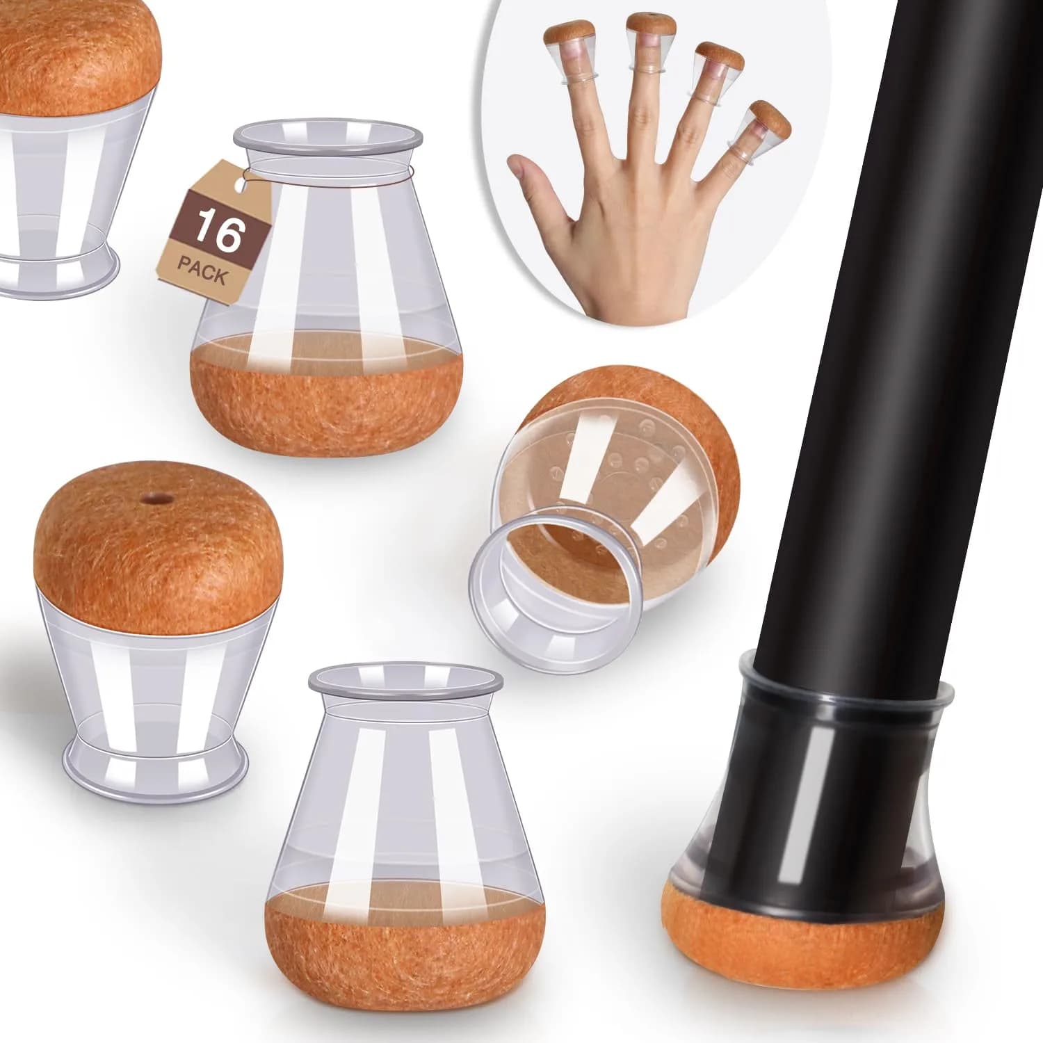 YOZON Chair Leg Floor Protectors 13-23mm (1/2"-15/16") | 16-Pack Clear Silicone Caps with Felt Base