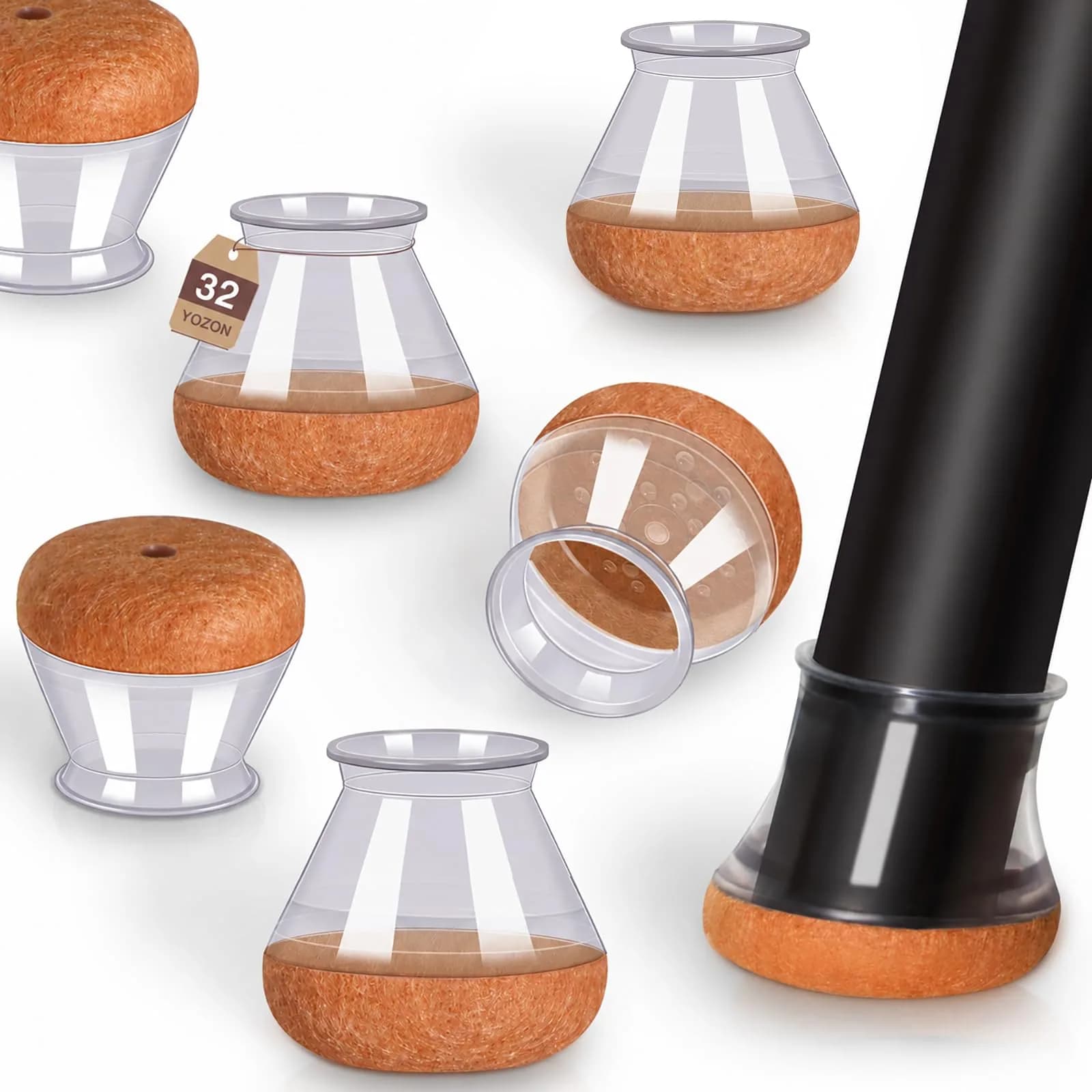 YOZON Chair Leg Floor Protectors Silicone Caps 32 Count | Protects Hardwood, Tile, Laminate Floors — Clear-32pcs
