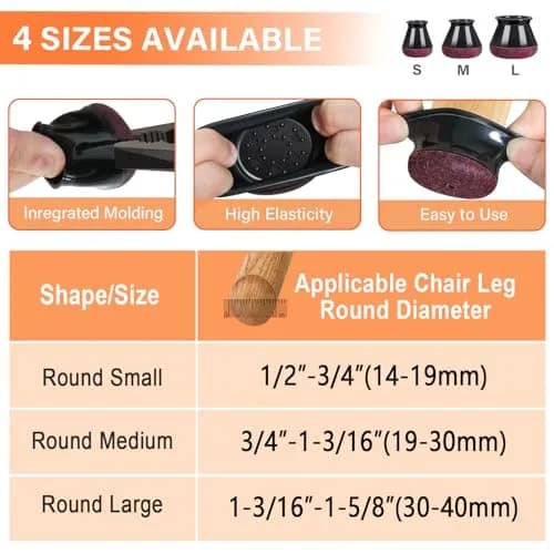YOZON Chair Leg Floor Protectors Silicone Caps with Felt Base, 19-30mm Round Legs | Protects Floors & Reduces Noise thumbnail 4