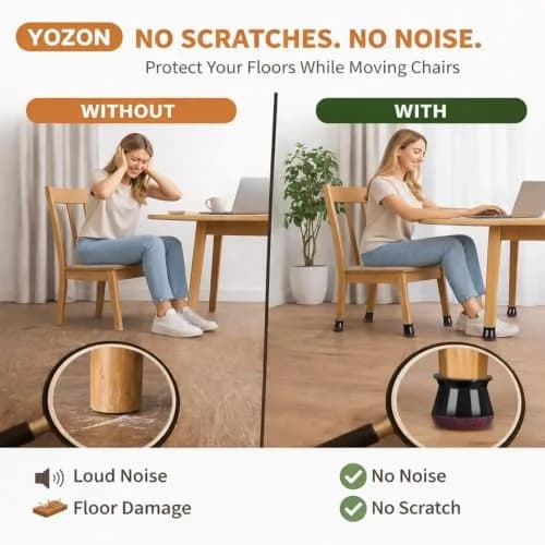 YOZON Chair Leg Floor Protectors Silicone Caps with Felt Base, 19-30mm Round Legs | Protects Floors & Reduces Noise thumbnail 5