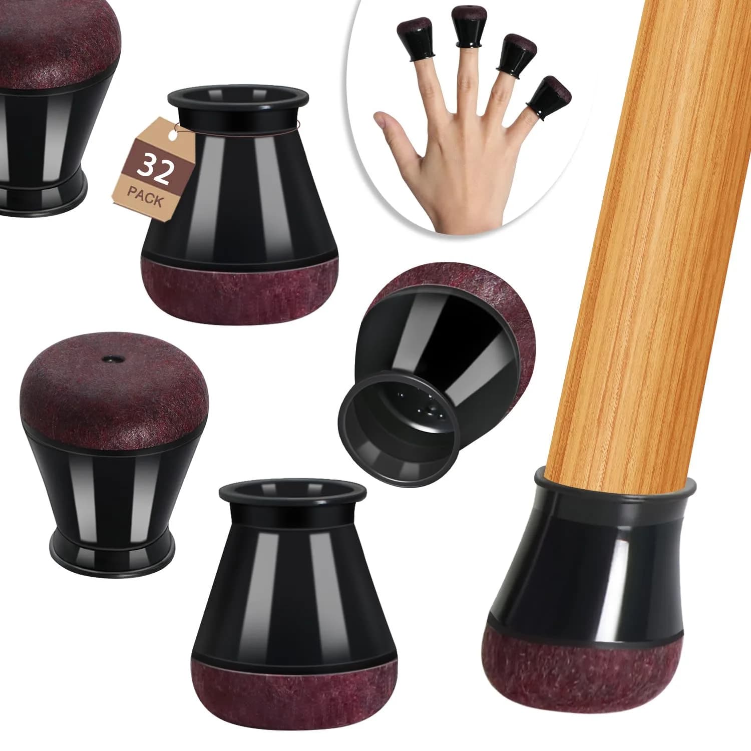 YOZON Chair Leg Floor Protectors Silicone Caps Felt Furniture Pads 32 Pack | Protects Hardwood, Tile, Laminate Floors