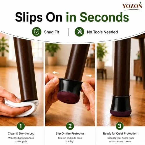 YOZON Chair Leg Floor Protectors Silicone Caps Felt Furniture Pads 16 Pack Black Round Small | Protects Floors & Reduces Noise thumbnail 4