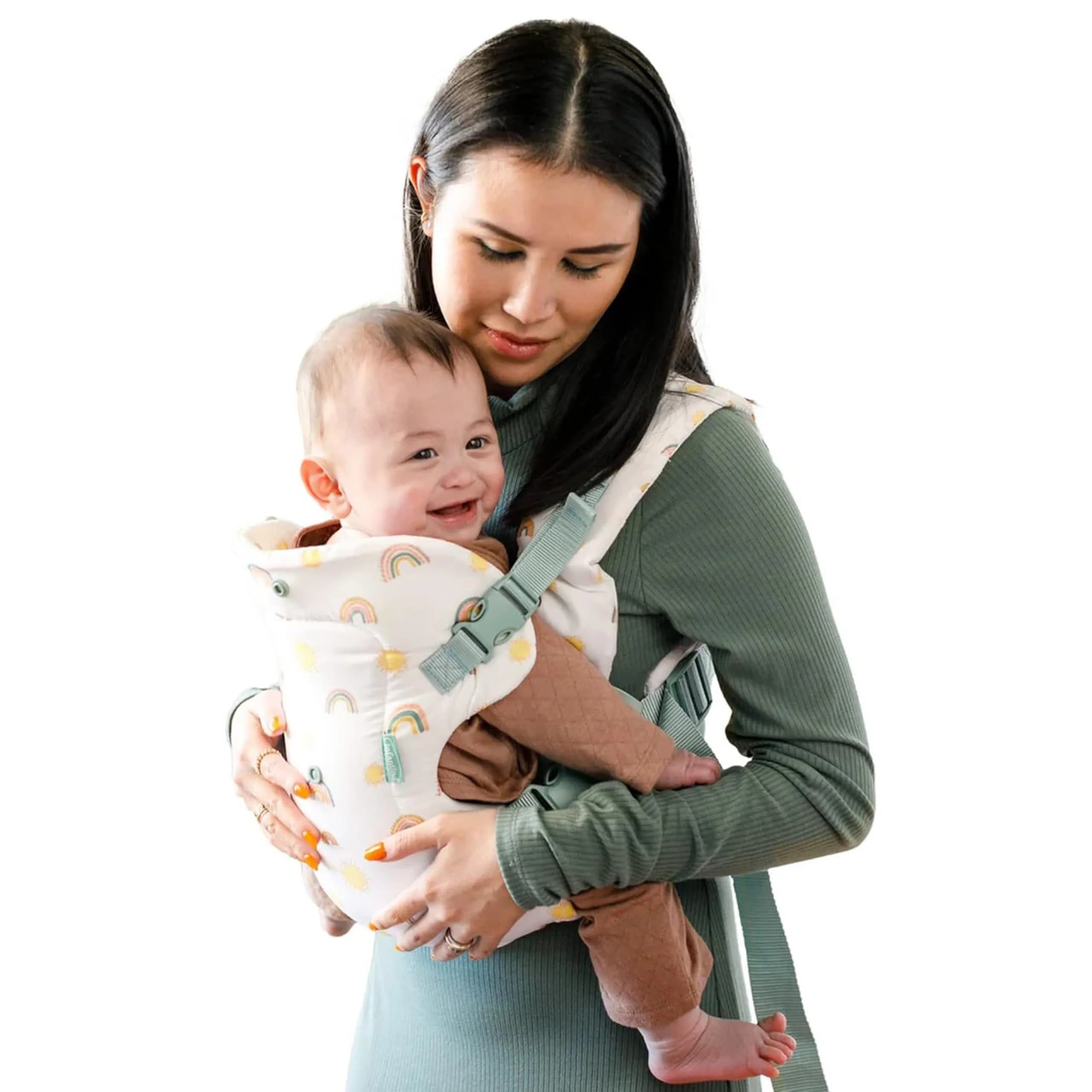 Infantino Flip 4-in-1 Baby Carrier Convertible Ergonomic, Black Denim | Adjustable, Ergonomic & Grow-with-Your Baby — Rainbow