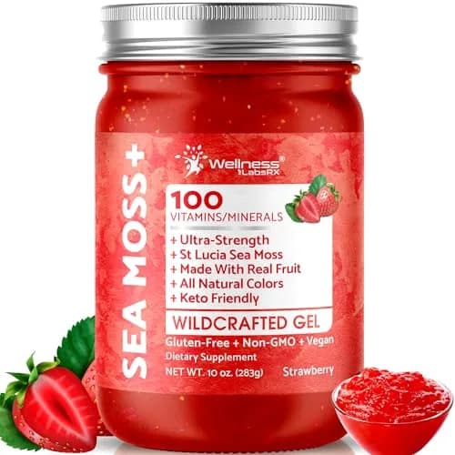 WELLNESS LABSRX Strawberry Sea Moss Gel 300ml (10 Fl Oz) | Nutrient-Rich Superfood for Wellness thumbnail 1