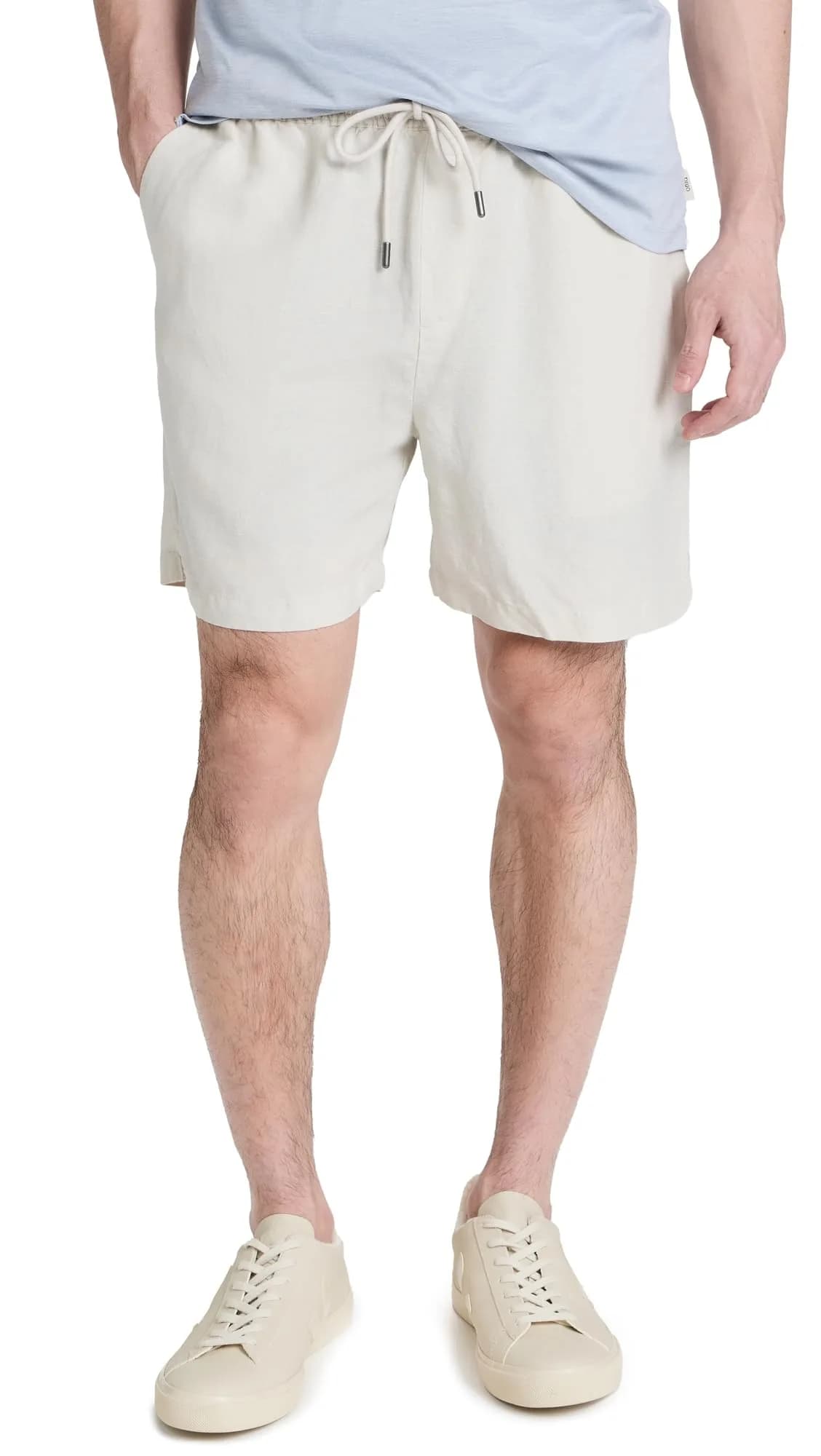 Onia-Air Linen Pull-On Short 6" in Stone | Mid Rise, Stretch Waist, Solid