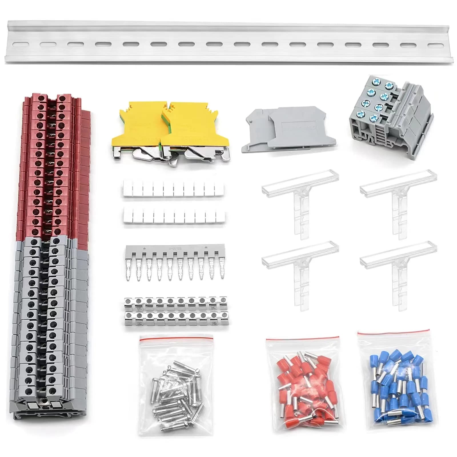 GUETNEU Terminal Block Kit, Rail Type Voltage Terminal, Gray & Red | High-Quality Copper & Insulation for Safe Wiring