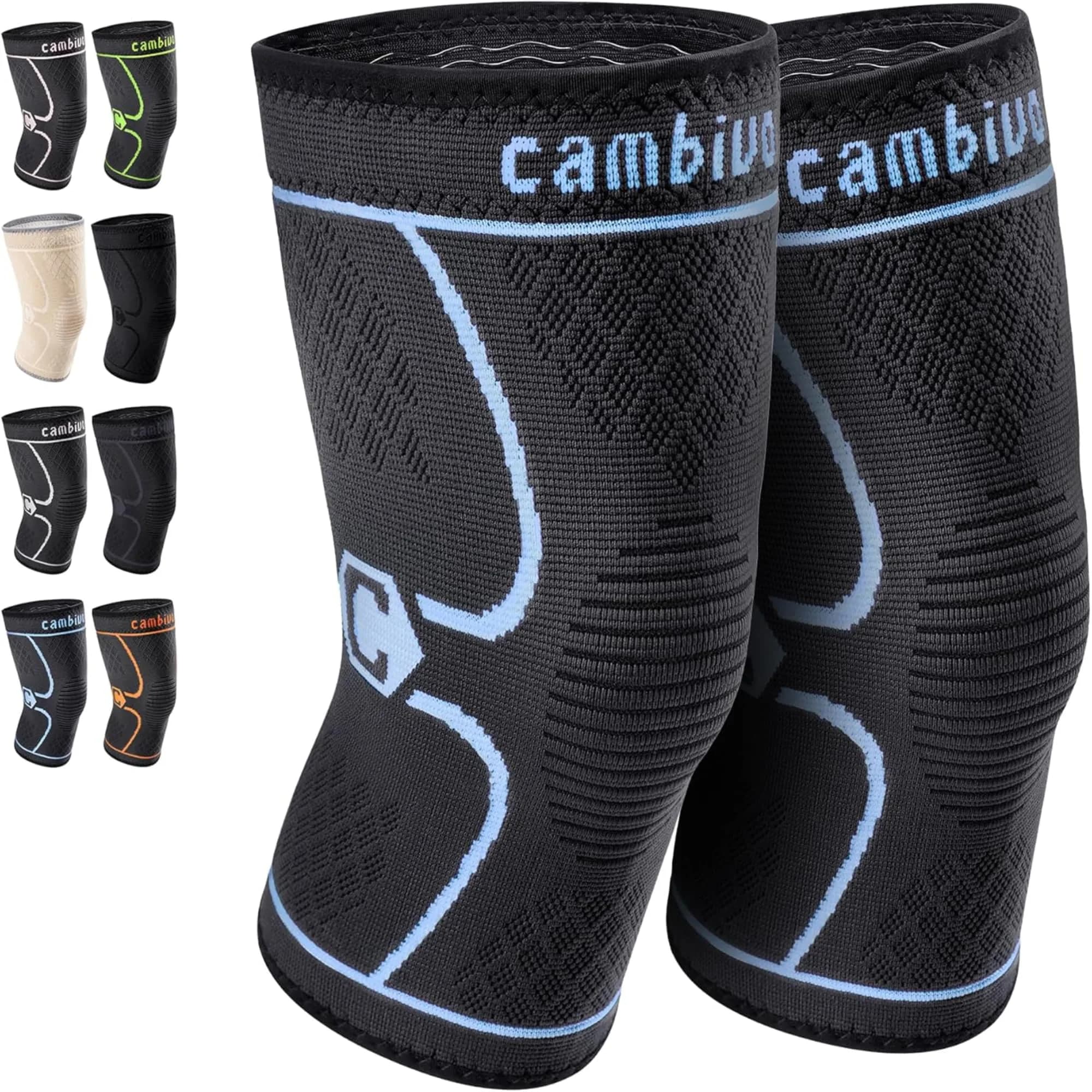CAMBIVO 2 Pack Knee Brace Compression Sleeve for Men & Women, Blue X-Large | Orthopedic Brace