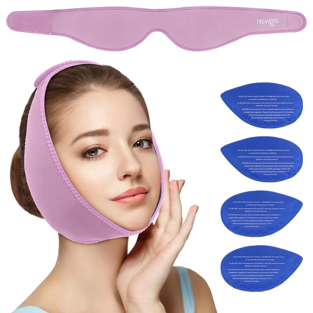 NEWGO Wisdom Teeth Ice Pack Head Wrap with 4 Gel Packs | Adjustable Black Pain Relief — Purple