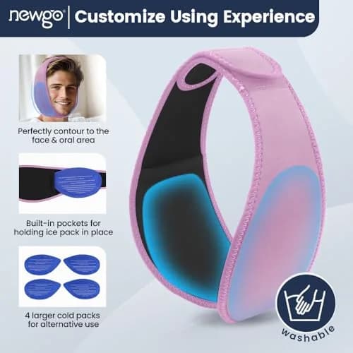 NEWGO Wisdom Teeth Ice Pack Head Wrap for Face Oral Surgery, Purple | 4 Gel Packs thumbnail 4