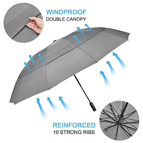 G4Free 62 Inch Large Golf Umbrella Windproof Reverse Travel Umbrella with Double Canopy and Auto Open Close (Grey) | 157.5 cm Arc thumbnail 3