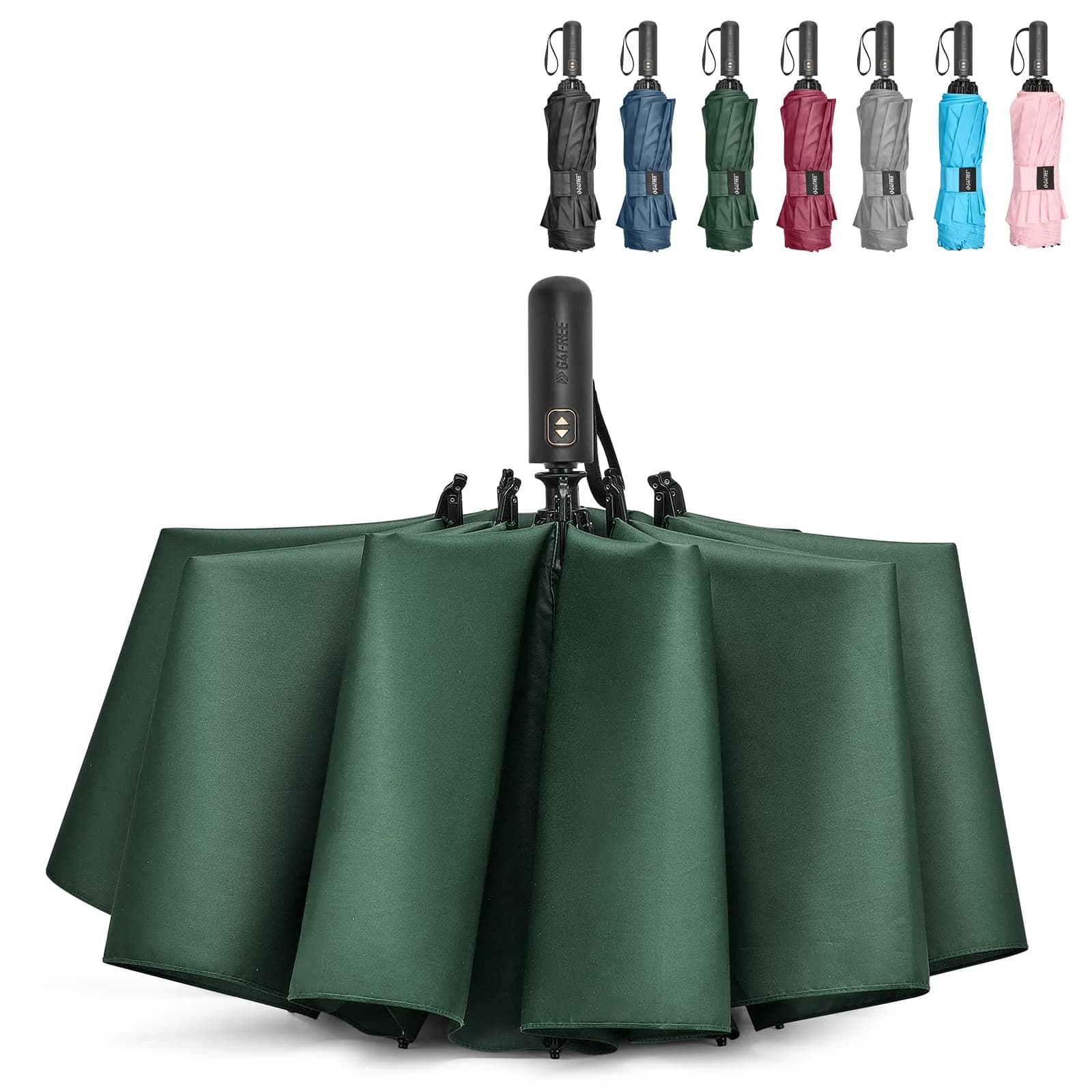 G4Free 62 Inch Large Golf Umbrella Windproof Reverse Travel Umbrella with Double Canopy & Auto Open Close (Dark Green)