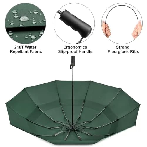 G4Free 62 Inch Large Golf Umbrella Windproof Reverse Travel Umbrella with Double Canopy & Auto Open Close (Dark Green) thumbnail 6
