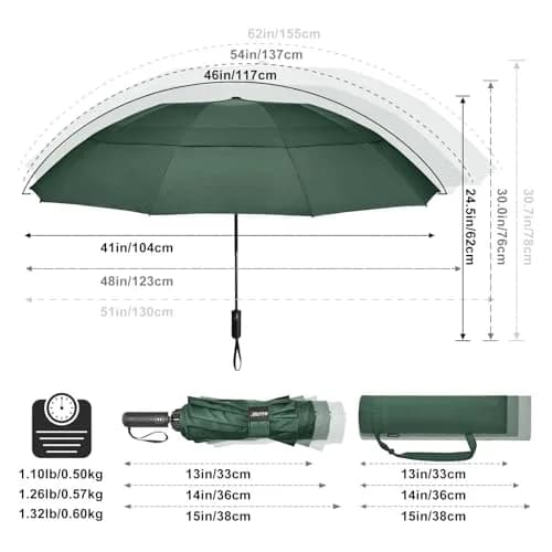 G4Free 62 Inch Large Golf Umbrella Windproof Reverse Travel Umbrella with Double Canopy & Auto Open Close (Dark Green) thumbnail 2