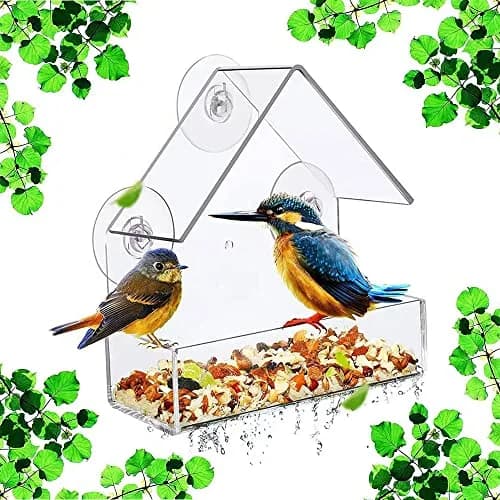 Forfuture-go Bird Feeder Birds House for Outdoor Window Wild Birds, Cardinal, Bluebird | Acrylic, Clear, 5.91in x 2.36in x 5.91in thumbnail 1